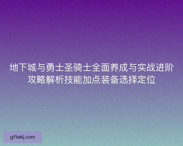 地下城与勇士圣骑士全面养成与实战进阶攻略解析技能加点装备选择定位